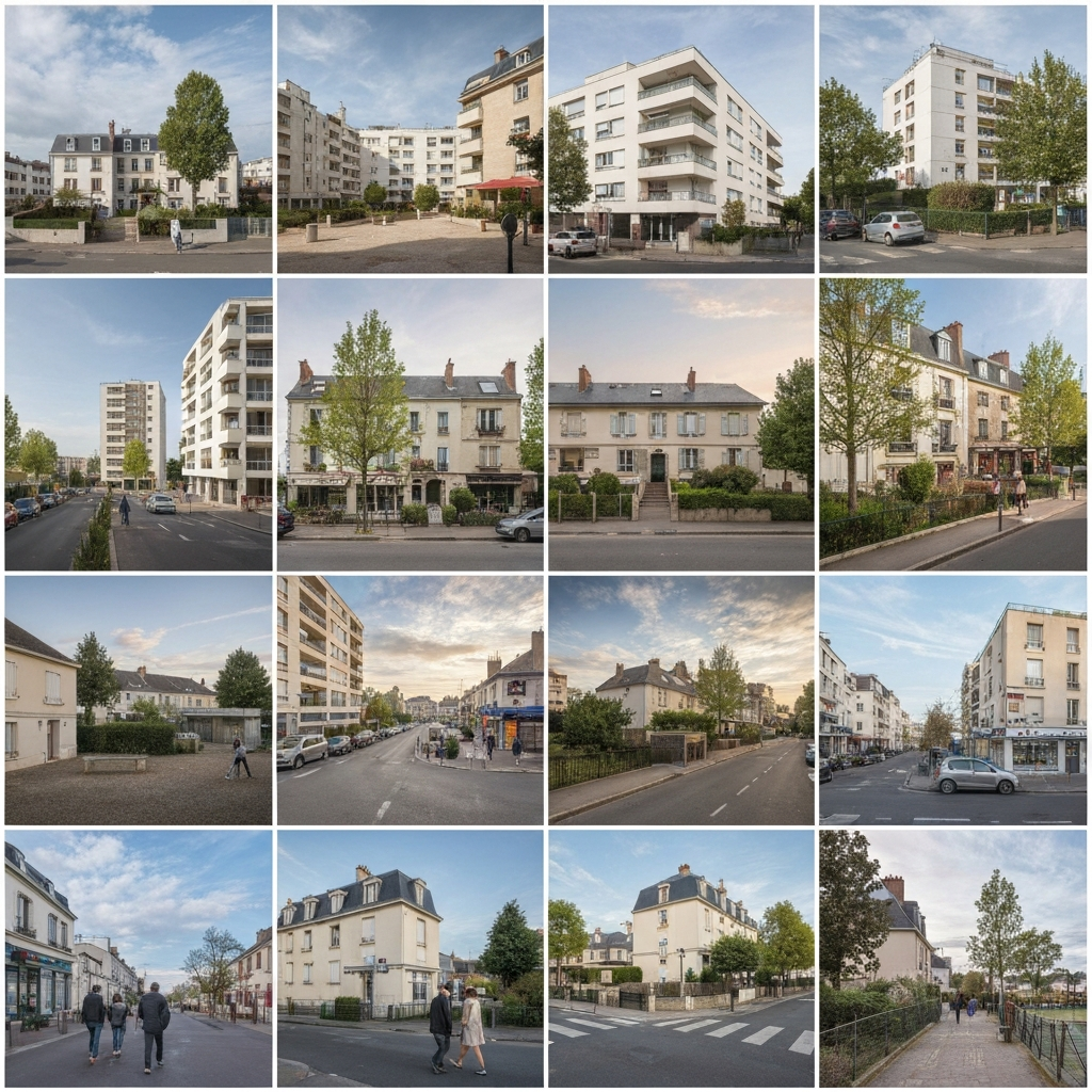 Vue de l'Avenue Emile Guerry à Chelles avec des maisons en arrière-plan
