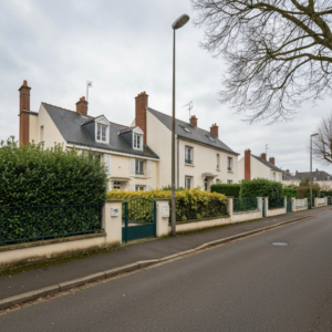 Vue aérienne de l'avenue des Transports à Chelles avec des bâtiments résidentiels et des voitures en circulation