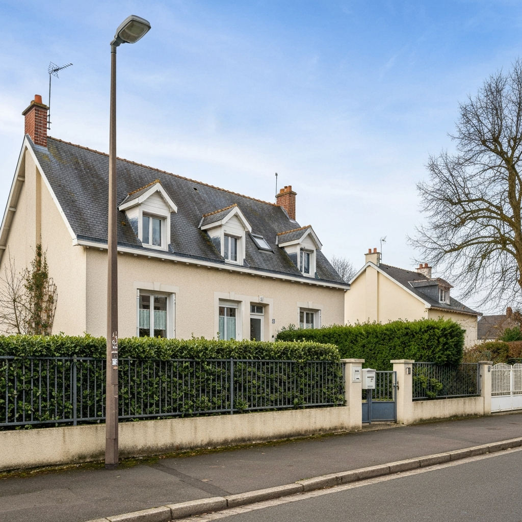 Vue de la Rue des Ormes à Chelles avec des maisons et des panneaux immobiliers